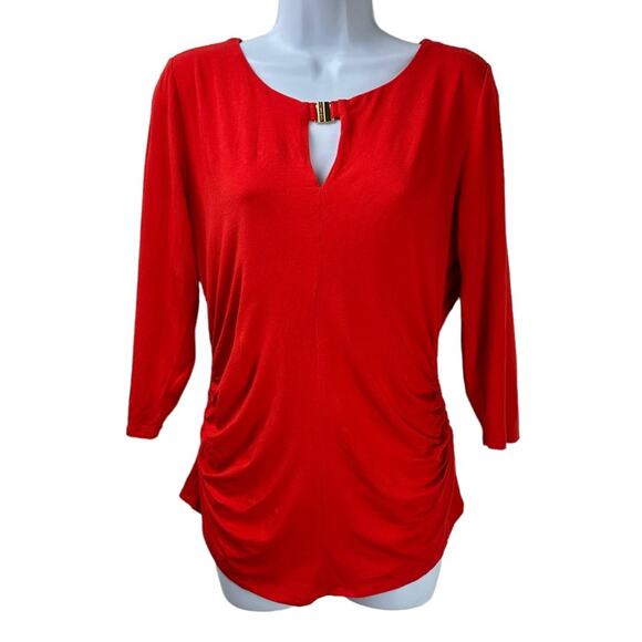 Vince Camuto Ruched Sides Keyhole Top 3/4 Sleeve Red Size Large - Picture 1 of 7
